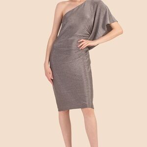 Trina Turk Gray Asymmetrical Ruched Cocktail Dress